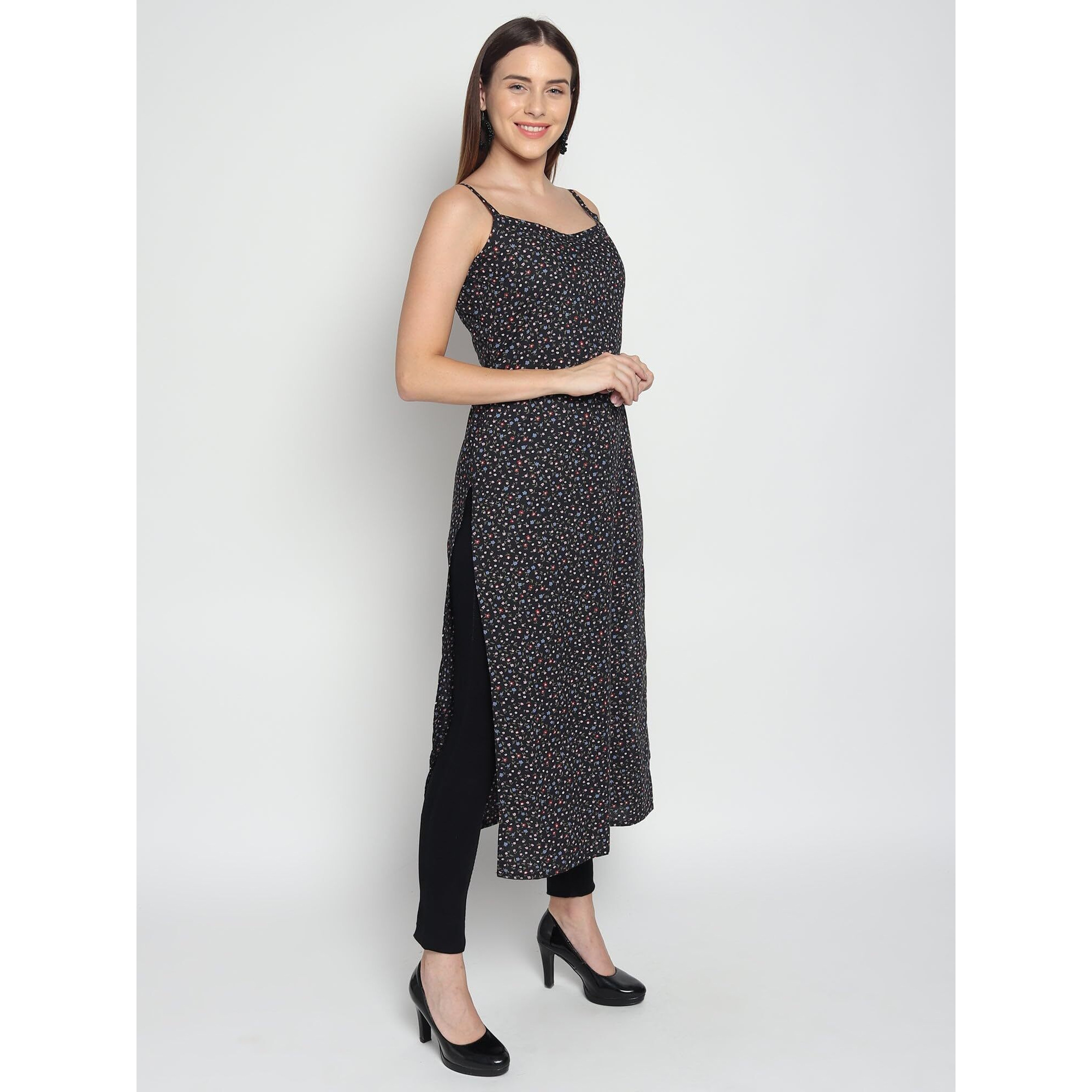 PATLANI Women's Crepe Full Stitched Kurti. Black