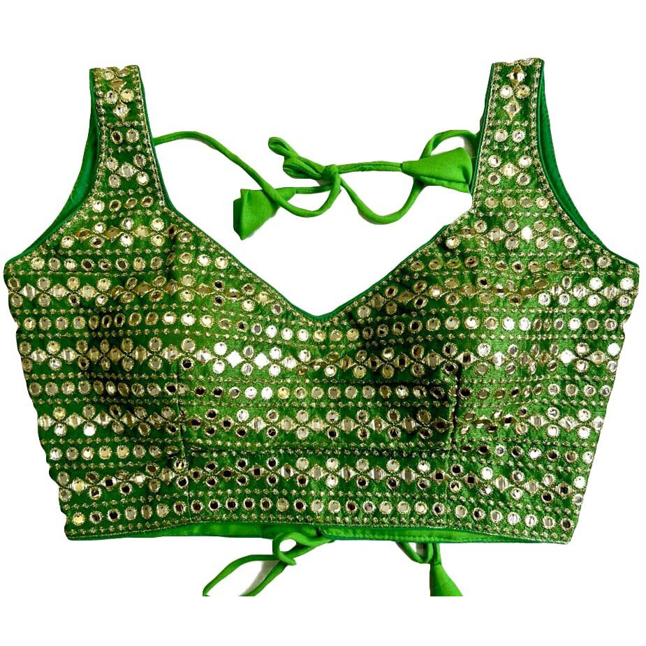 Vihu Fashion Womens Readymade Sweetheart Neck Sleeveless Mirror Saree Blouse.(Paper Foil Light Green_38)