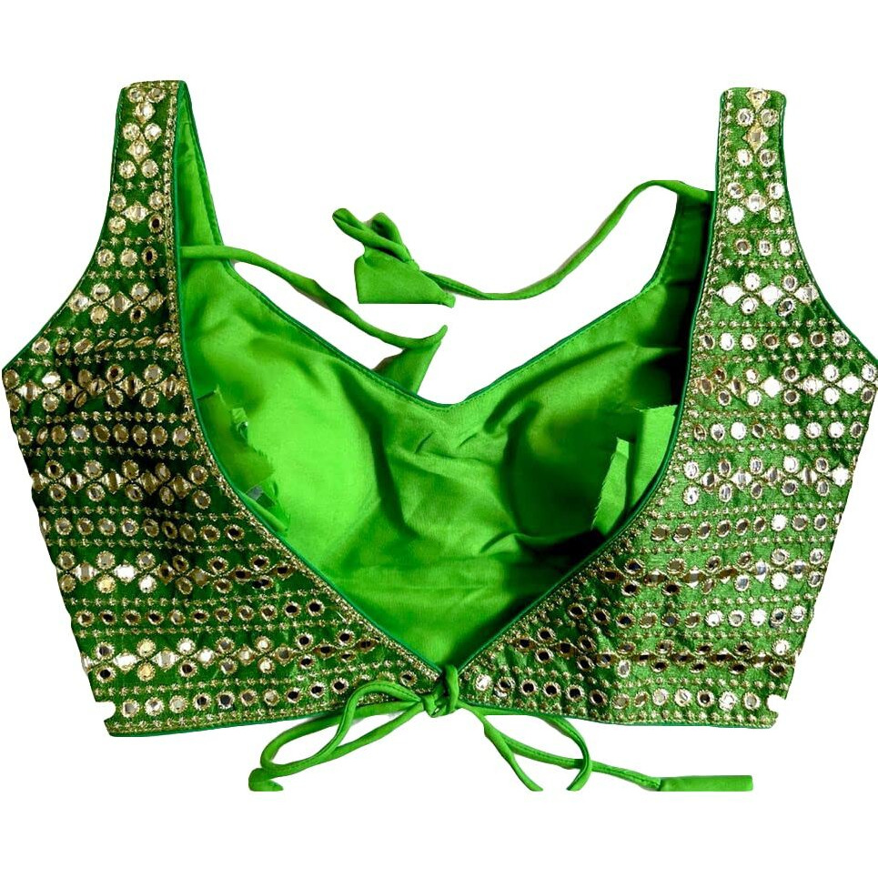 Vihu Fashion Womens Readymade Sweetheart Neck Sleeveless Mirror Saree Blouse.(Paper Foil Light Green_38)
