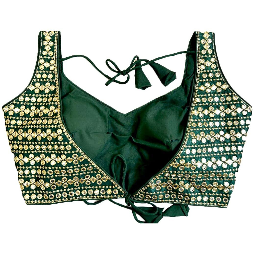 Vihu Fashion Womens Readymade Sweetheart Neck Sleeveless Mirror Saree Blouse.(Paper Foil Bottle Green_38)
