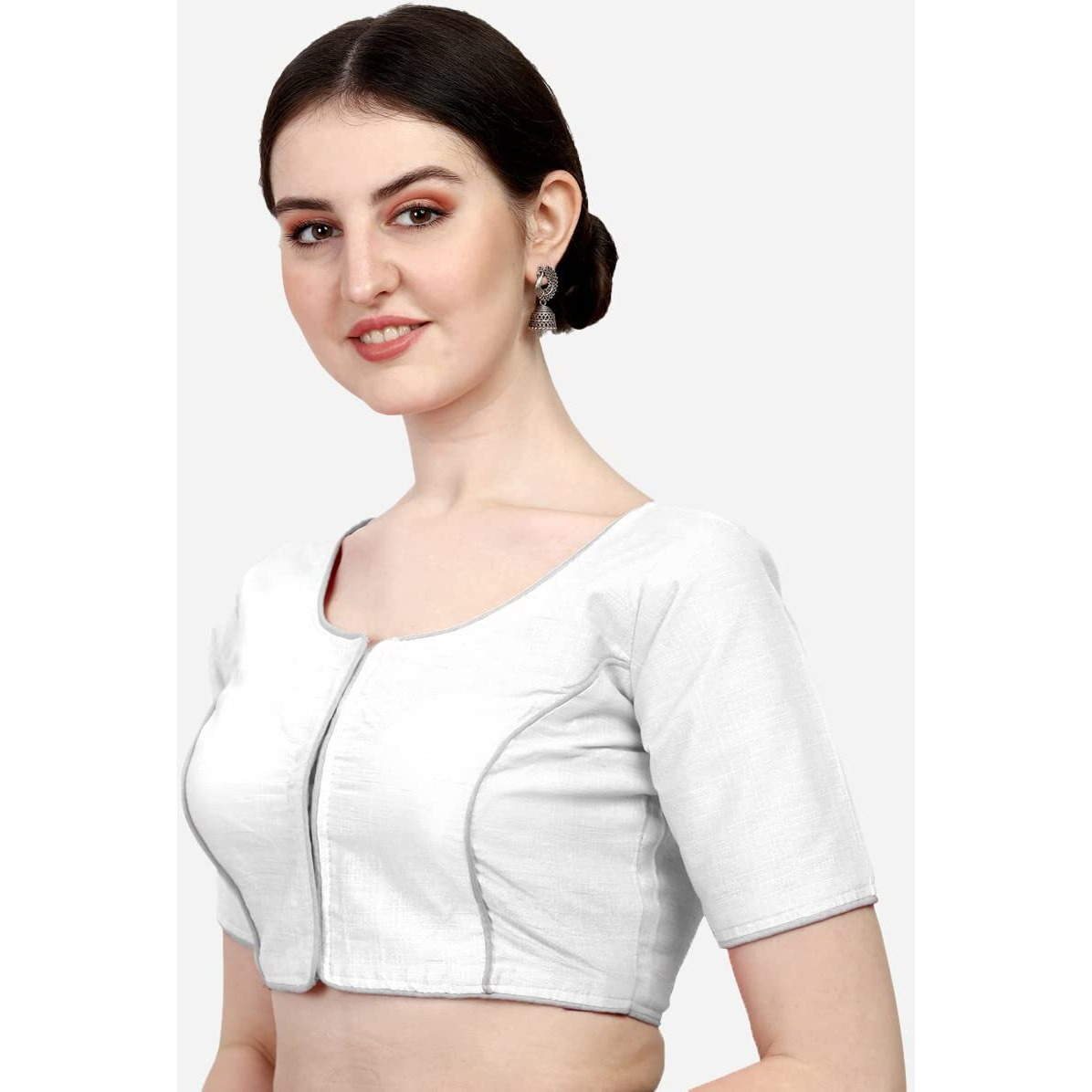 Nigel Designer Women's Silk Blend Floral Half Sleeves Fitted Blouse (Kangana White 38)