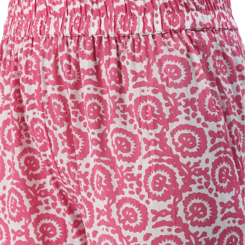 Divena Women Pink Cotton Sleeves Less Anarkali Sharara Set with Dupatta