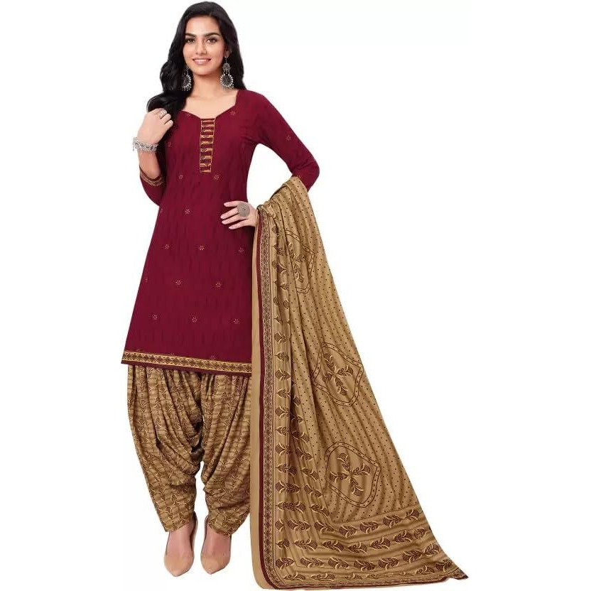 Yashika Women's Unstitched Cotton Blend Salwar Suit Printed Material For Women(HOLLY MAROON)