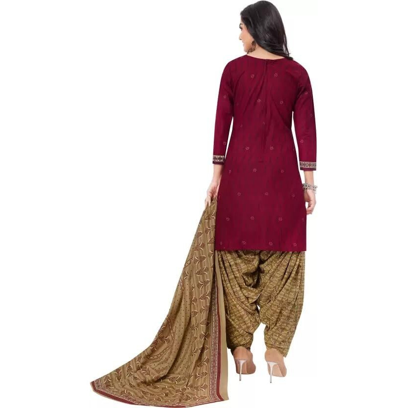 Yashika Women's Unstitched Cotton Blend Salwar Suit Printed Material For Women(HOLLY MAROON)