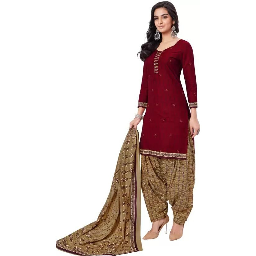 Yashika Women's Unstitched Cotton Blend Salwar Suit Printed Material For Women(HOLLY MAROON)