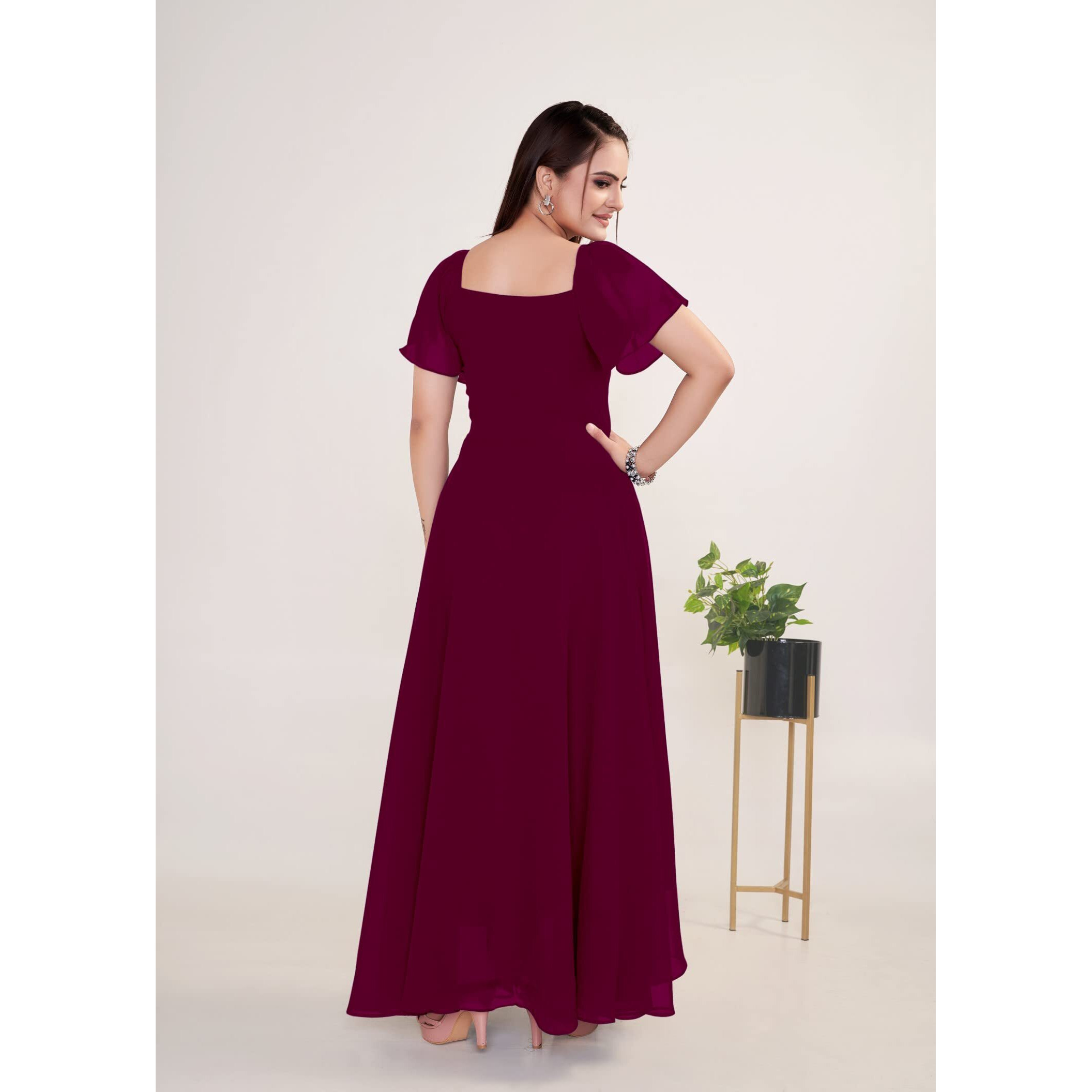 Femvy Designer georgette gown for women Wine