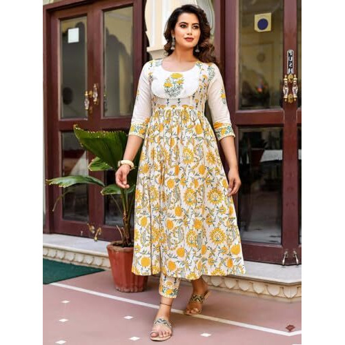 Pinkmint Women Flower Printed Anarkali Kurta & Pat Set with Dupatta