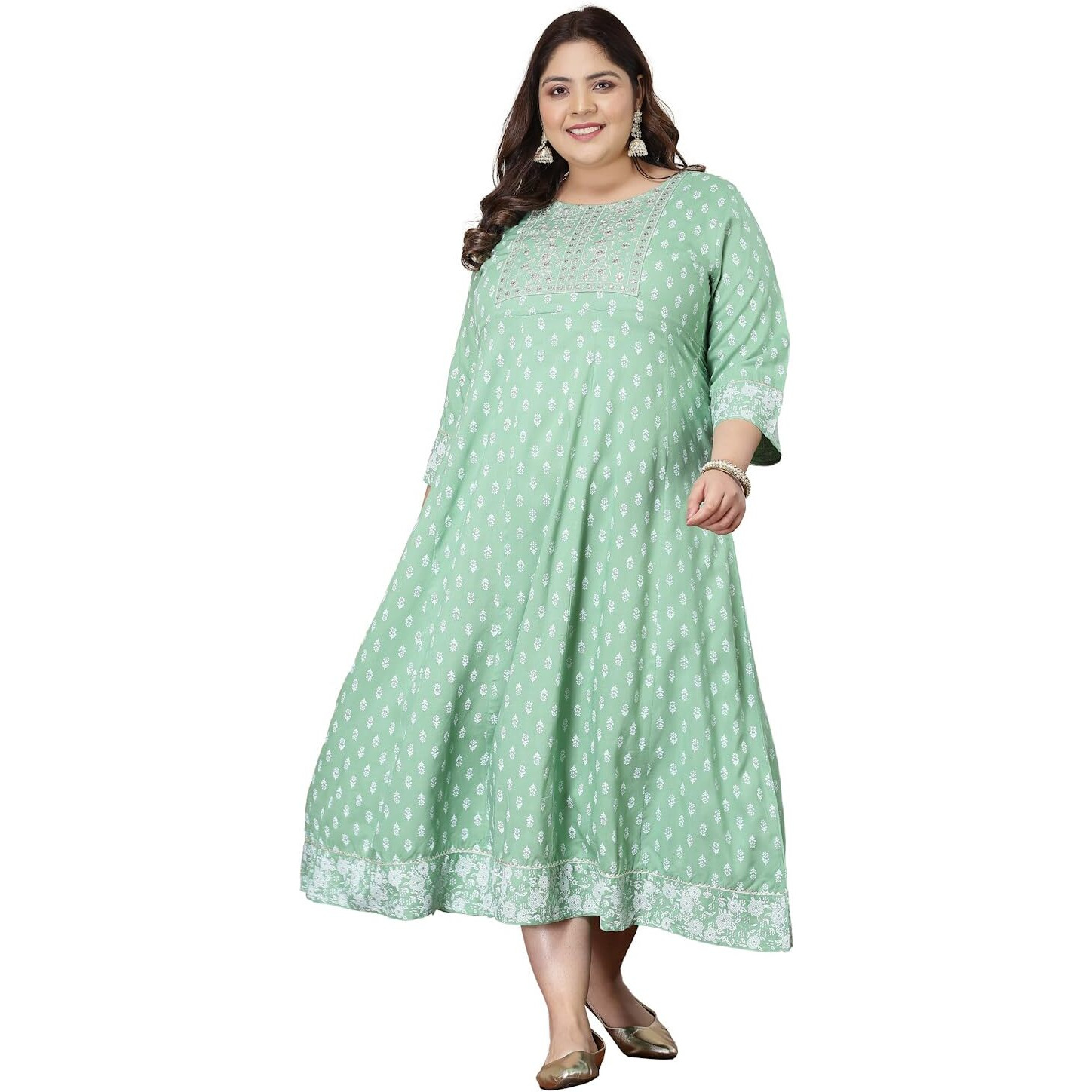 Stylum Plus Size Women Printed & Embroidered Rayon Anarkali Kurta (PISTADIONPLUS50_Pista, 5XL)