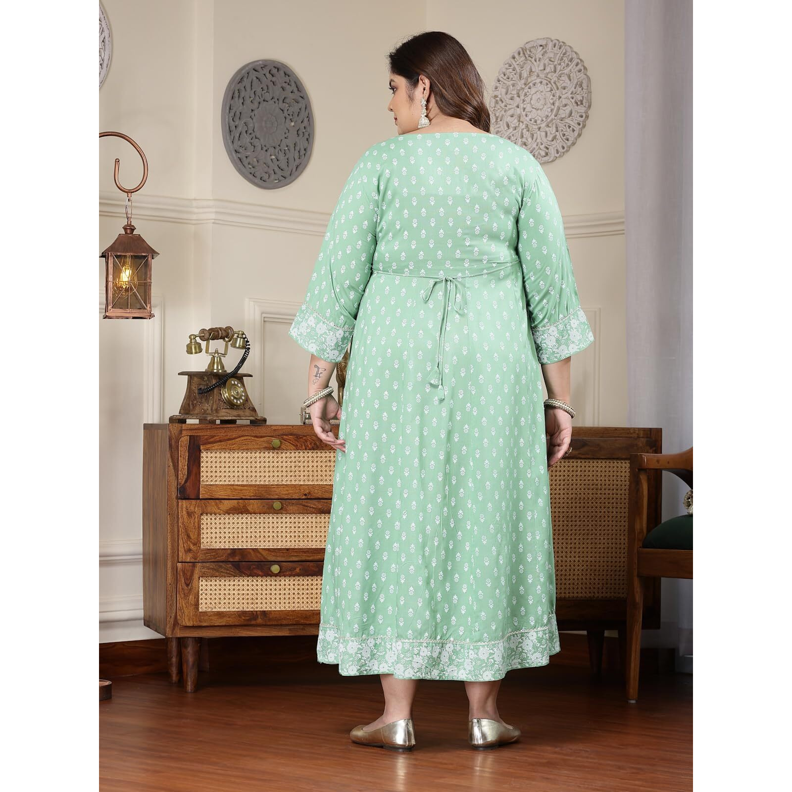 Stylum Plus Size Women Printed & Embroidered Rayon Anarkali Kurta (PISTADIONPLUS50_Pista, 5XL)