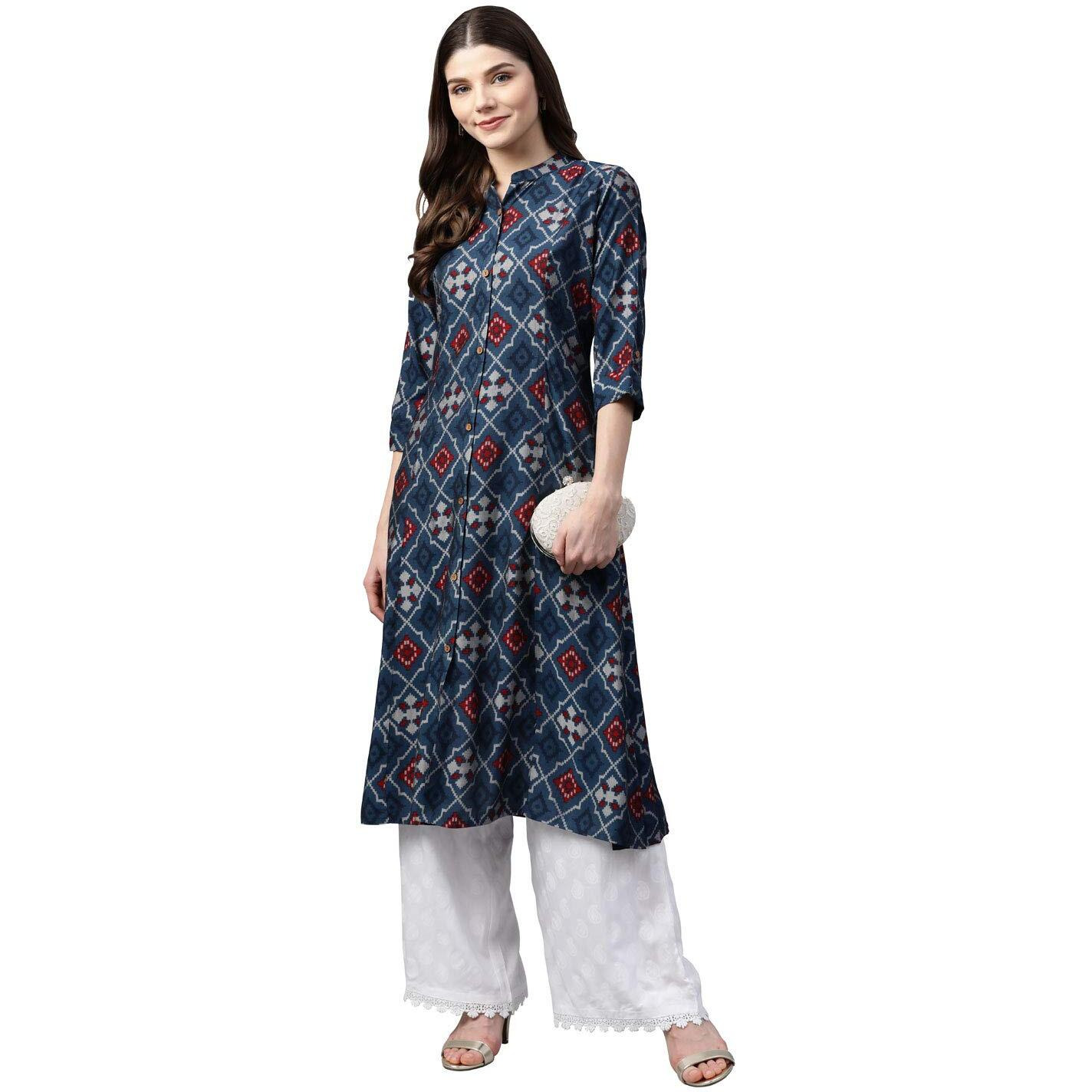 Divena Women's Rayon Printed Regular Kurta (DK0584-4XL_Blue
