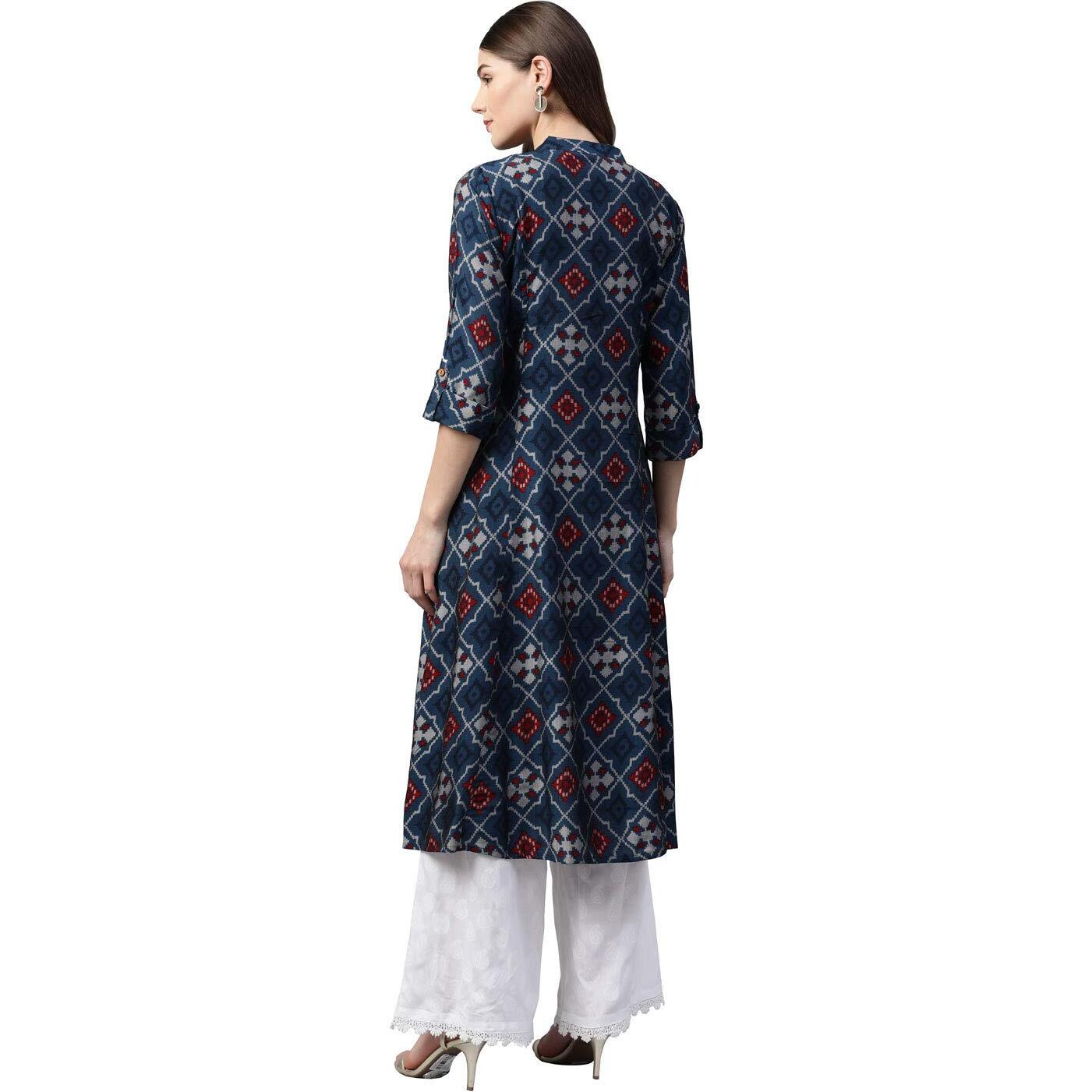 Divena Women's Rayon Printed Regular Kurta (DK0584-4XL_Blue