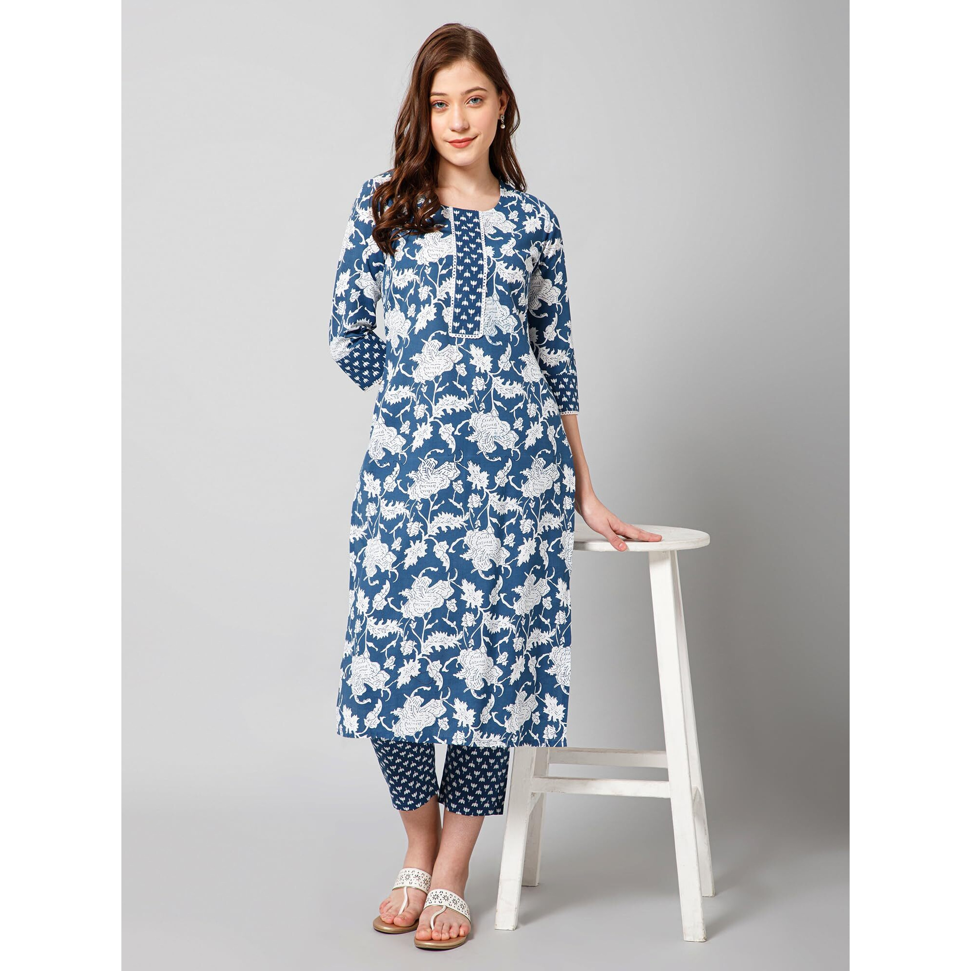 Bee M Pee Designer Cotton Kurta set With Pant for Women | Women Kurta Sets Kurtis | Women Kurta Pant Set | Women Kurta Pant Set Women Kurti Set with Pant | Women Kurti Set with Pant Cotton (XL)