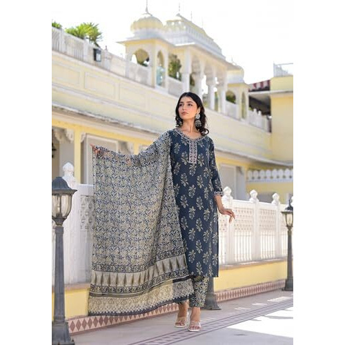 SHIENZY Cotton Blend Women's Kurtas & Kurtis (1613_KBD-XL_Blue