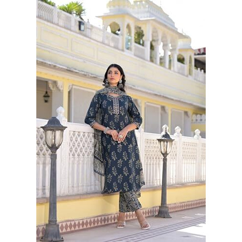 SHIENZY Cotton Blend Women's Kurtas & Kurtis (1613_KBD-XL_Blue