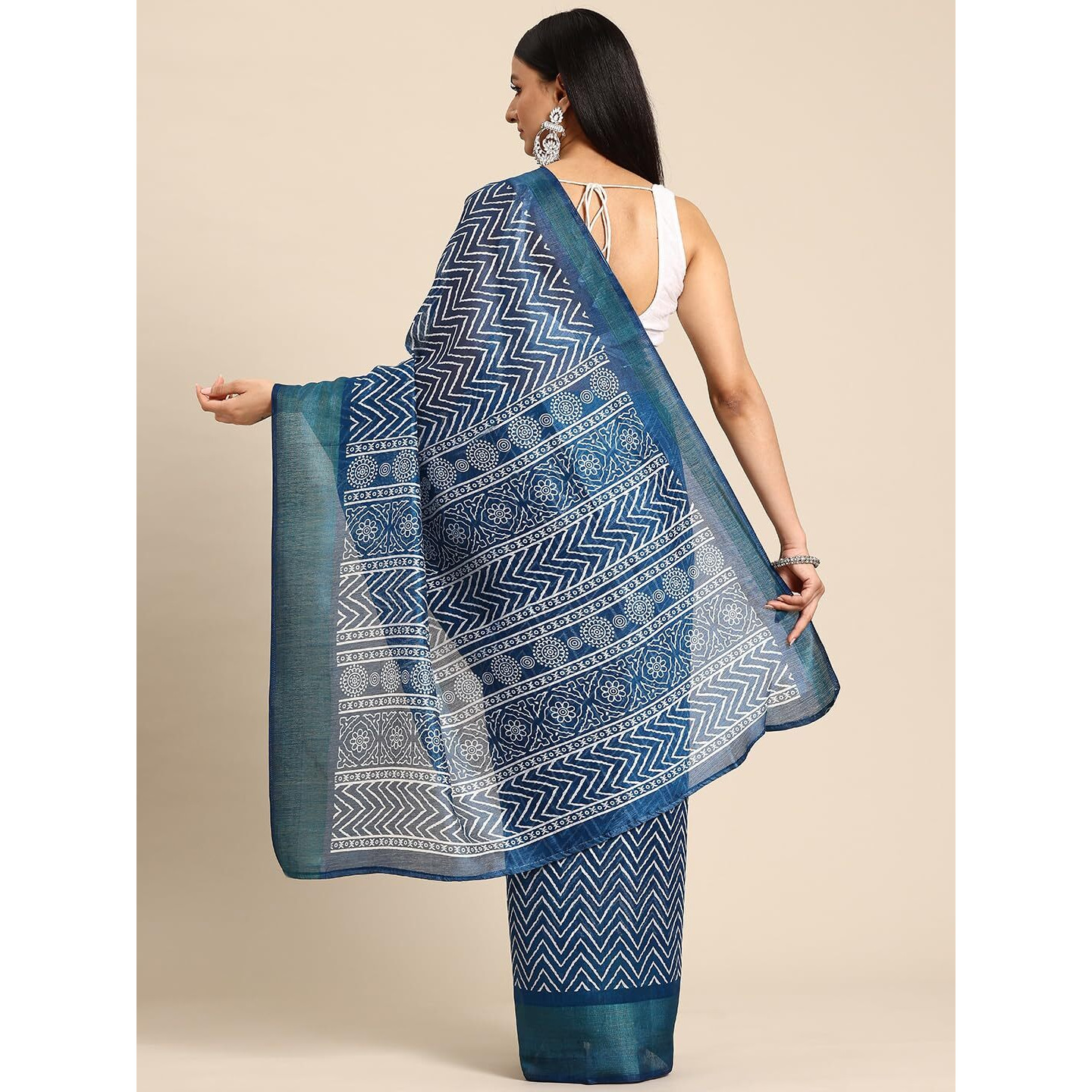 Shiv Textiles Poly Cotton Leheriya Floral Print Saree For Women With Unstitched Blouse (ST-9660-BLUE)