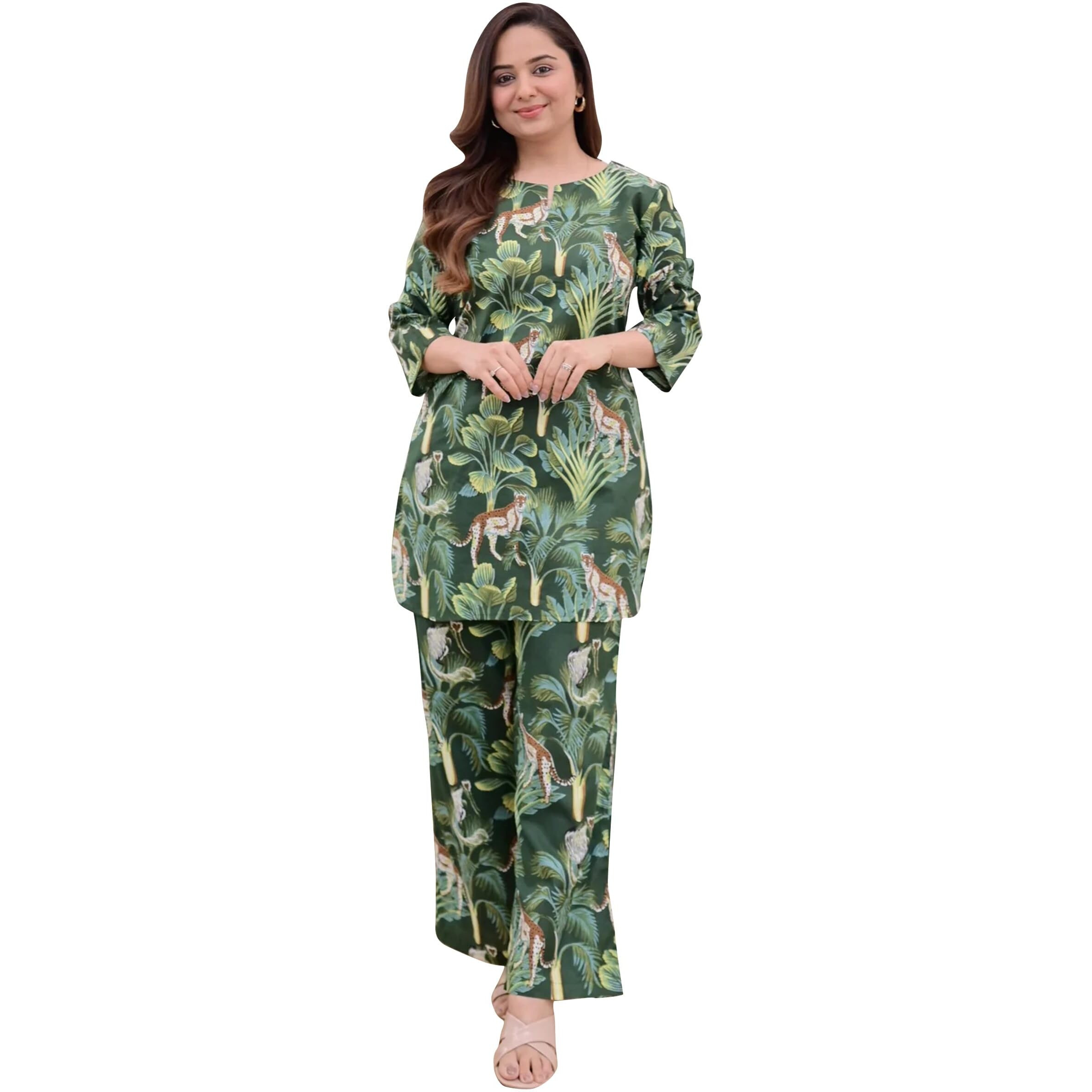 I ENTERPRISE Women Kurta Set for Women || Co-Ords Set || Kurta Pant Set || Coordinate Set || Summer Suit || Printed Short Kurti with Pant Set_Color Orange Size -S