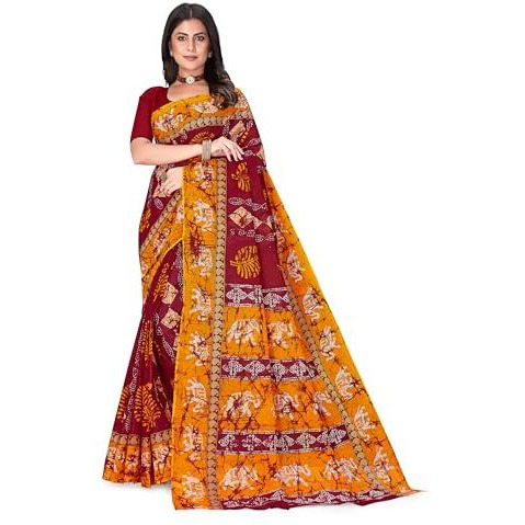 Tamaira Fashion Women's Plain Cotton Saree (11499_Red