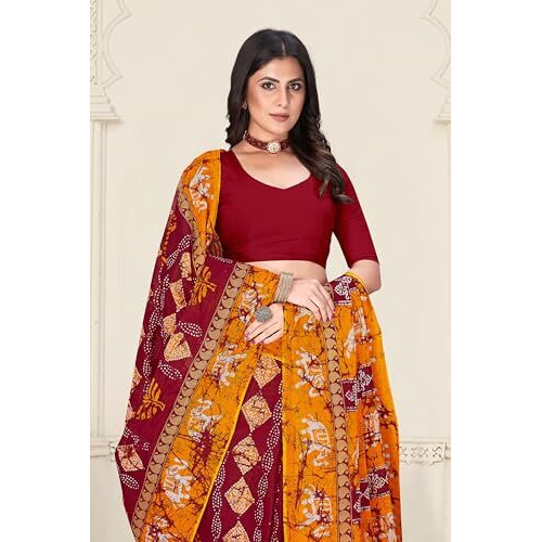 Tamaira Fashion Women's Plain Cotton Saree (11499_Red