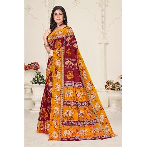 Tamaira Fashion Women's Plain Cotton Saree (11499_Red
