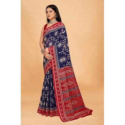Tamaira Fashion Women's Plain Cotton Saree (2483_Indigo Blue