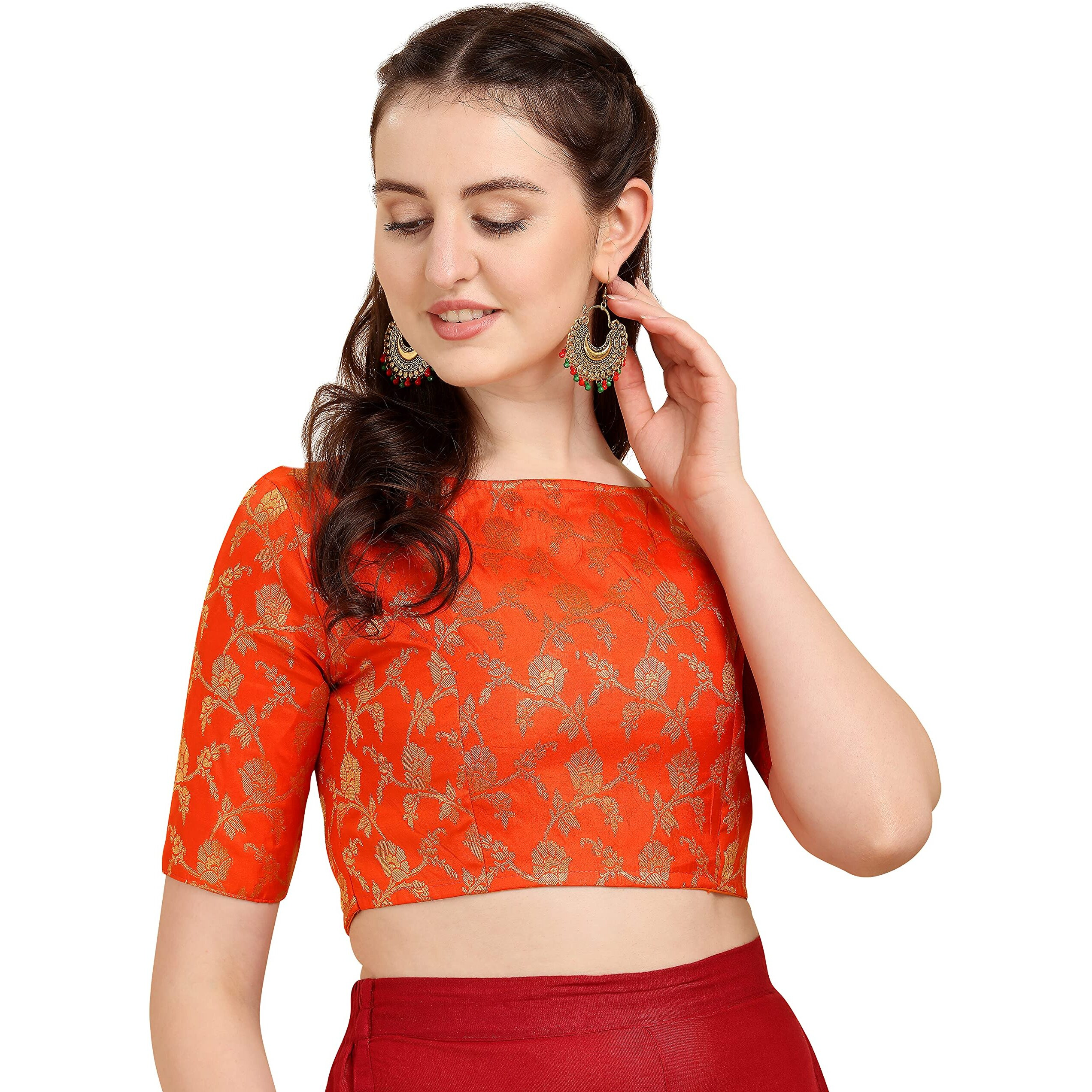 OOMPH Jacquard Red Readymade Blouse for Women - rbbl127m