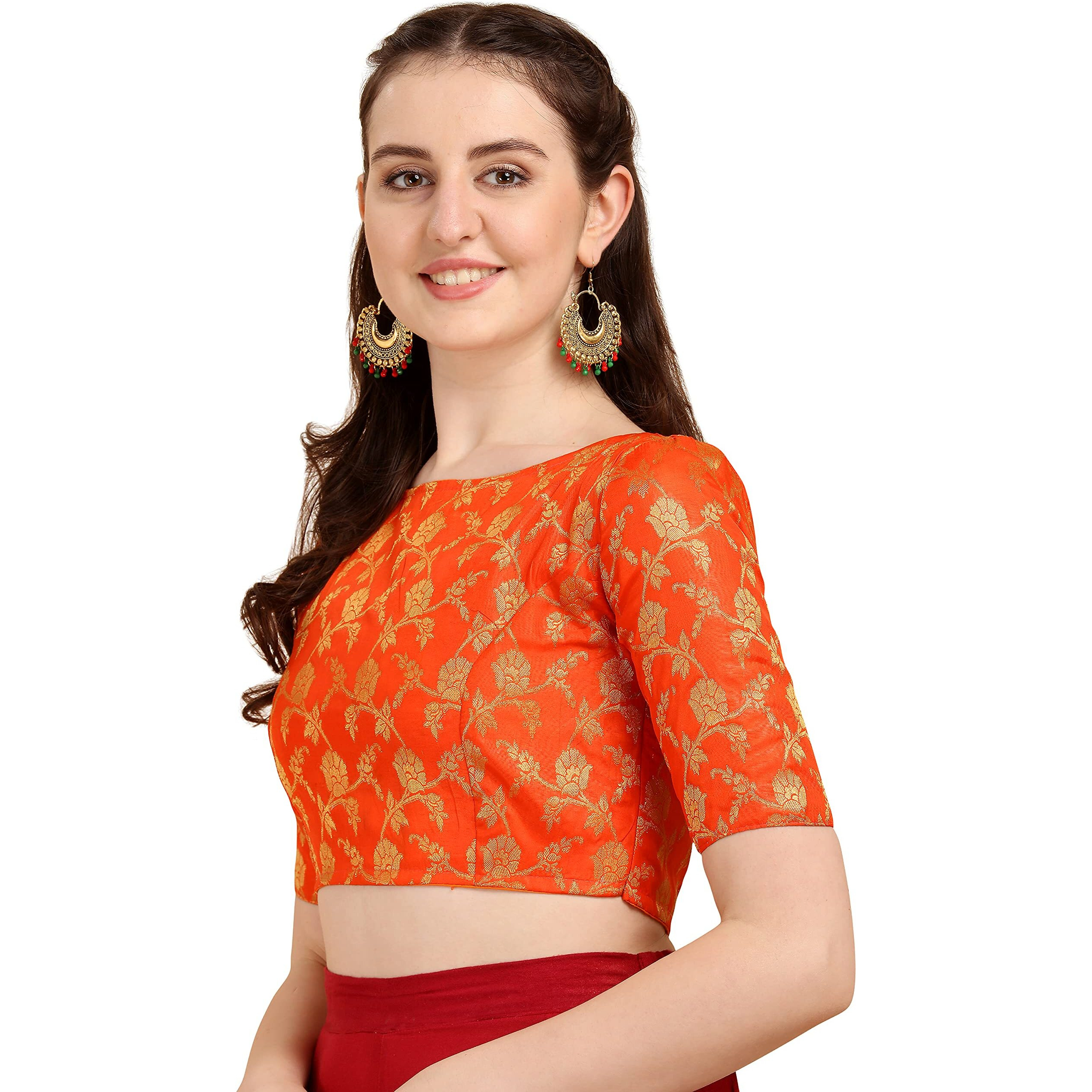 OOMPH Jacquard Red Readymade Blouse for Women - rbbl127m