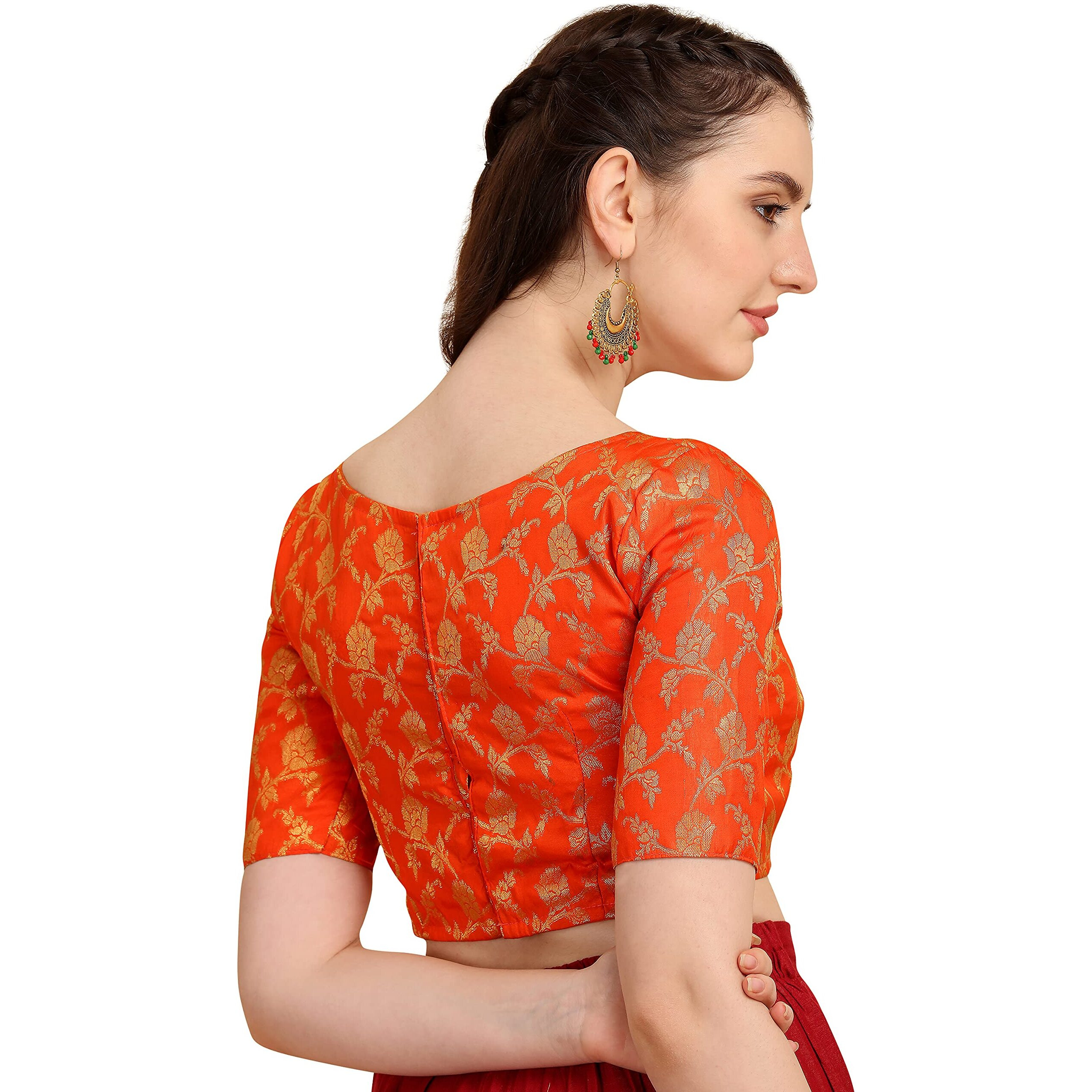 OOMPH Jacquard Red Readymade Blouse for Women - rbbl127m
