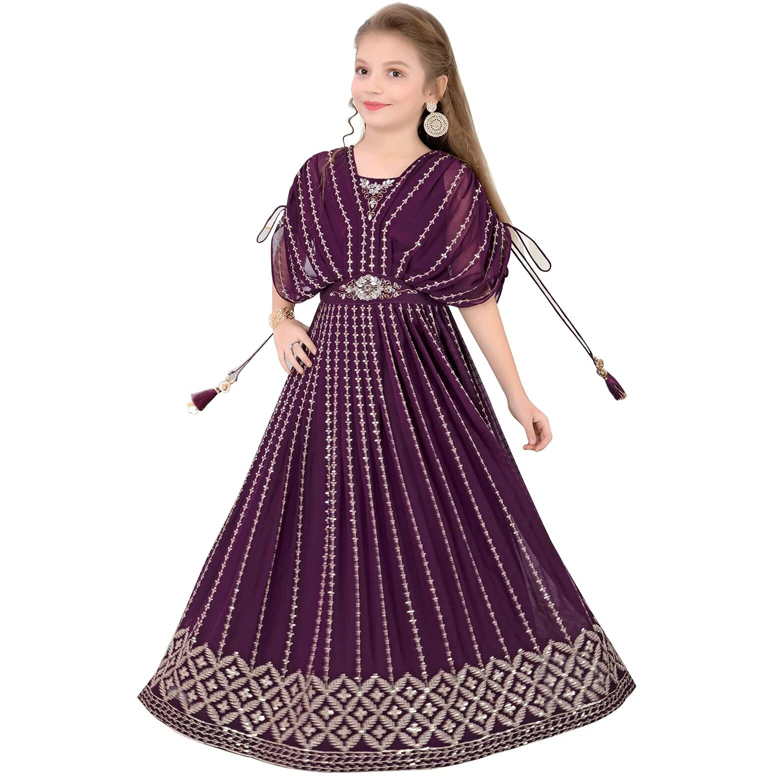 White Button New Kids Party Gown for Girls Maxi DRSS Wine