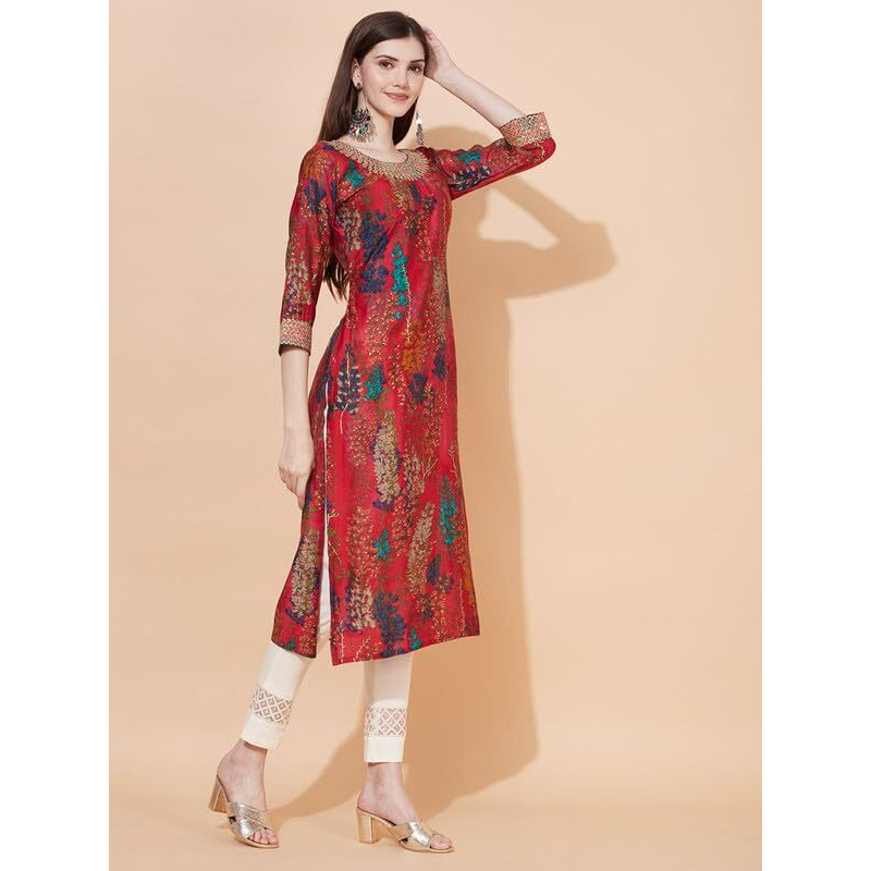 Fashor Women's Cotton Floral Regular Fashion Vest (36-KA334022121971009_Red