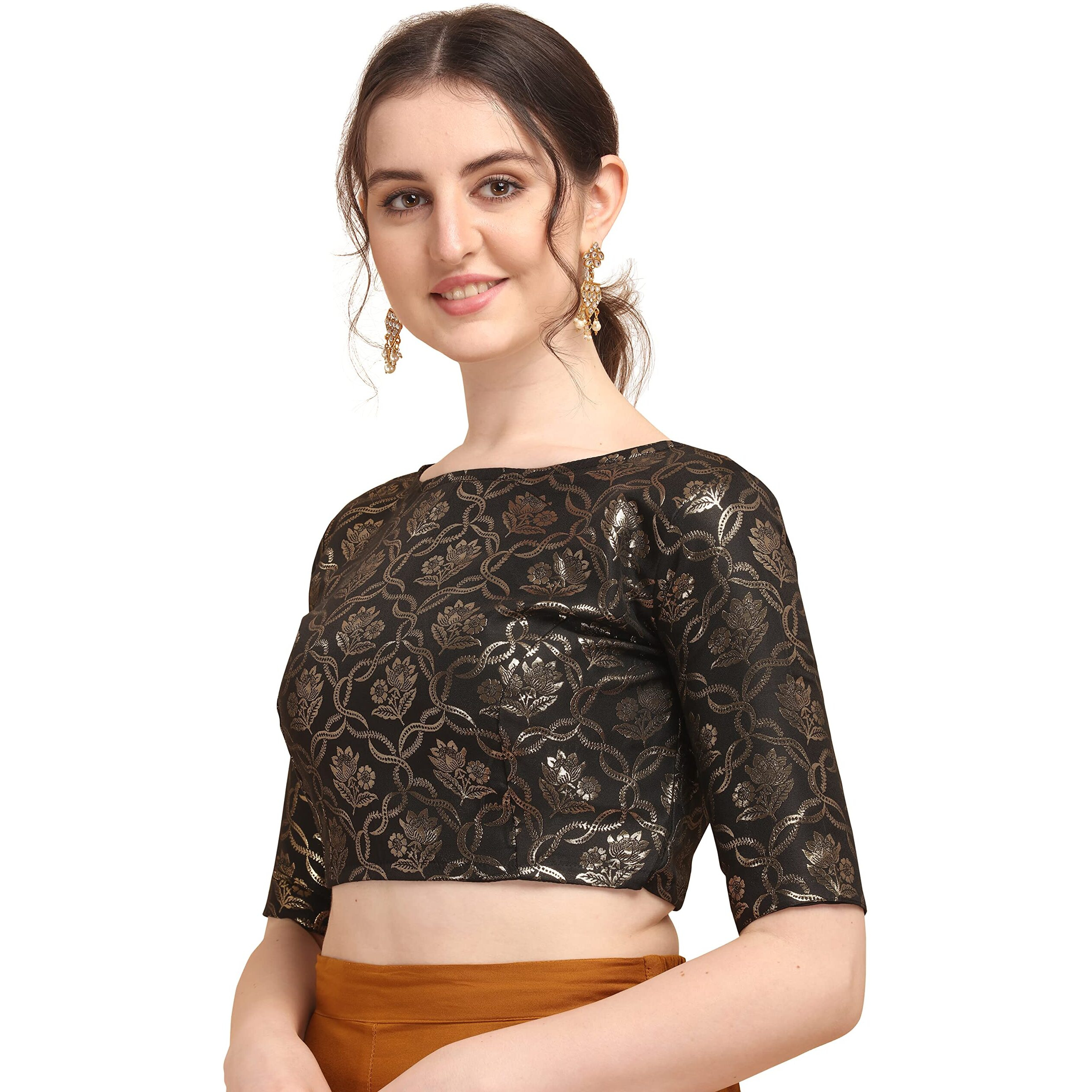 Oomph Women's Art Silk Half Sleeve Blouse (rbbl154s_Jet Black_S)