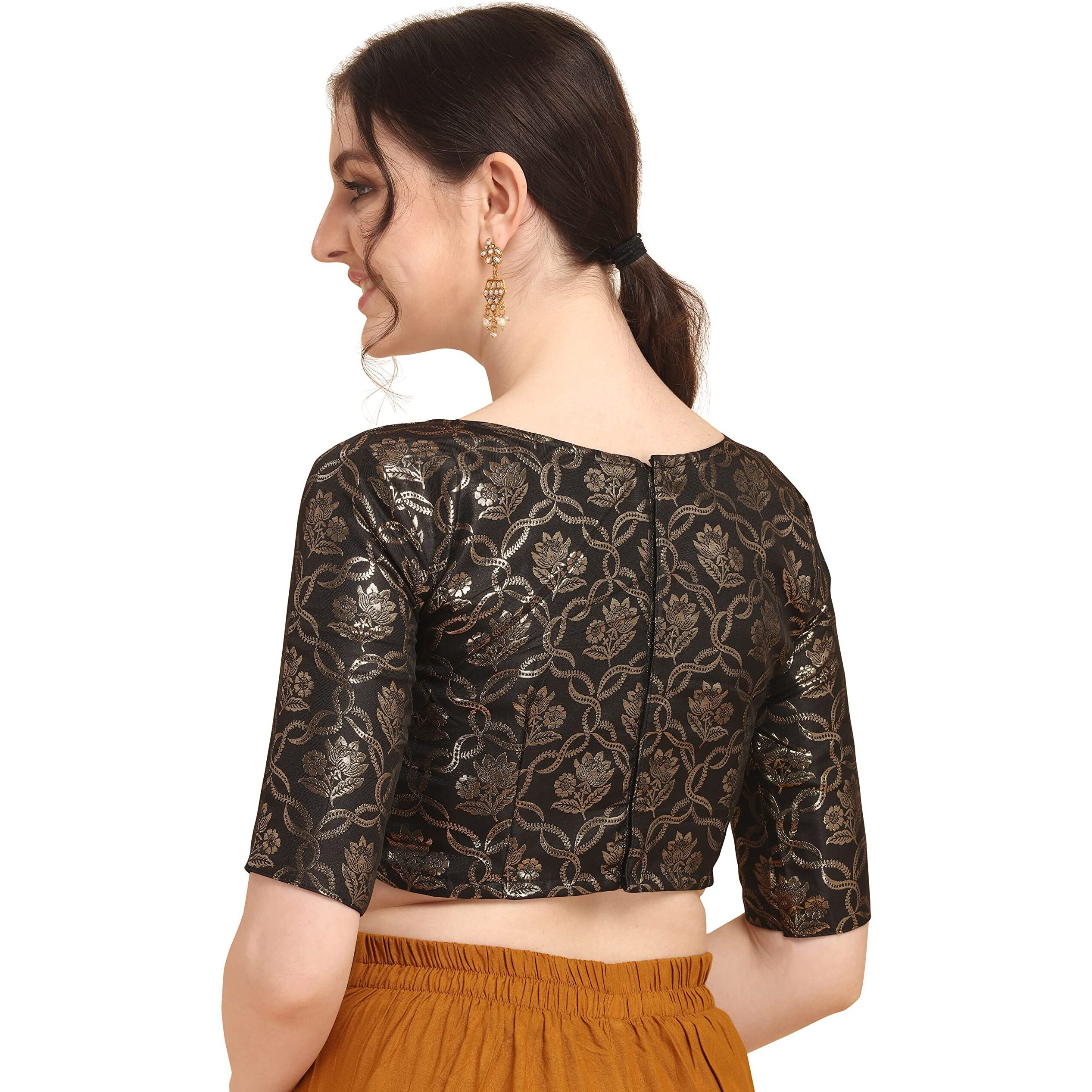 Oomph Women's Art Silk Half Sleeve Blouse (rbbl154s_Jet Black_S)