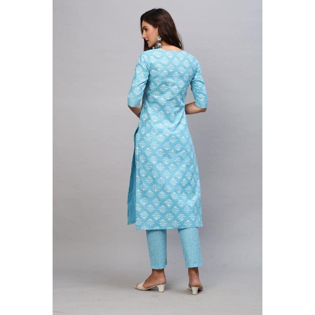 ANNI DESIGNER Women's Cotton Blend Printed Straight Kurta with Pant (KIDYA BLUE-NwFB08_XL_Blue_X-Large)