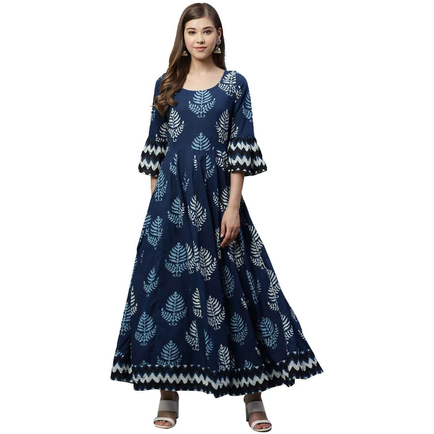 Divena Women's Cotton Regular Kurti (DK0542-L_Blue_Large)