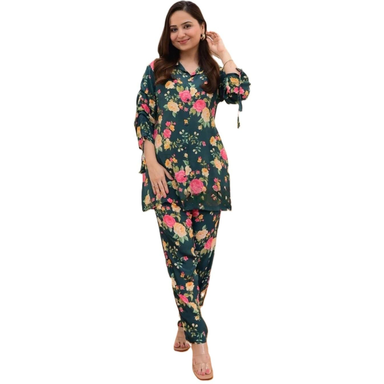 Leriya Fashion Ethnic Co Ord Set for Women Kurta Set for Women | 2 Piece Kurta Set | Kurta with Pant for Women | Co-ord Set (X-Large, Green)
