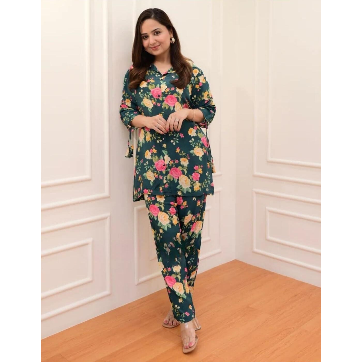 Leriya Fashion Ethnic Co Ord Set for Women Kurta Set for Women | 2 Piece Kurta Set | Kurta with Pant for Women | Co-ord Set (X-Large, Green)