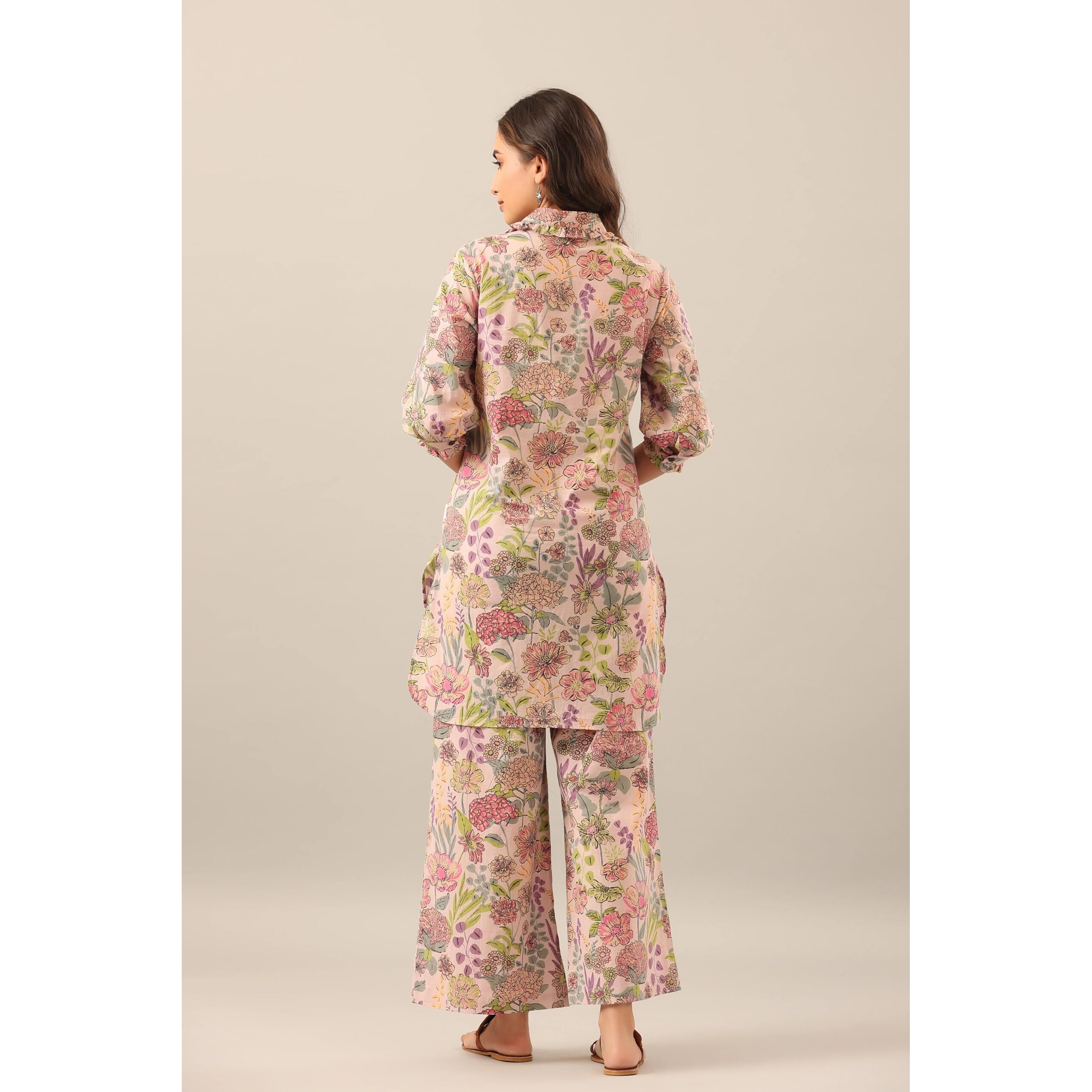 KLOSIA Women Kurta Set for Women | Co-ords Set | Kurta Pant Set | Coordinate Set | Casual Kurta Set | Summer Suit | Printed Short Kurti with Pant Set | (X-Large) Peach