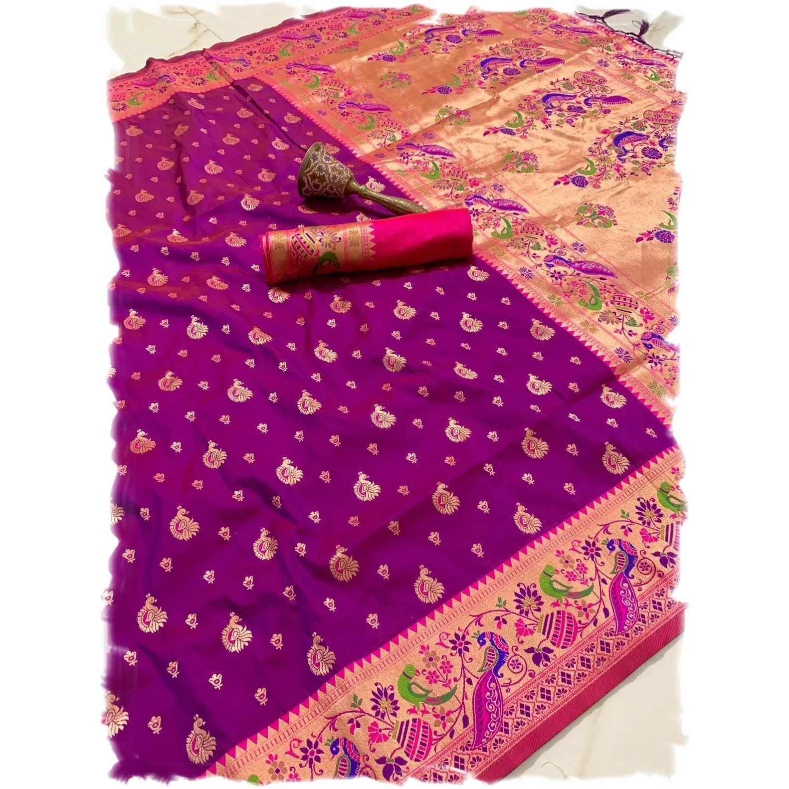 Panzora Woman's Pure Paithani Silk Saree With Unstitched Blouse Piece