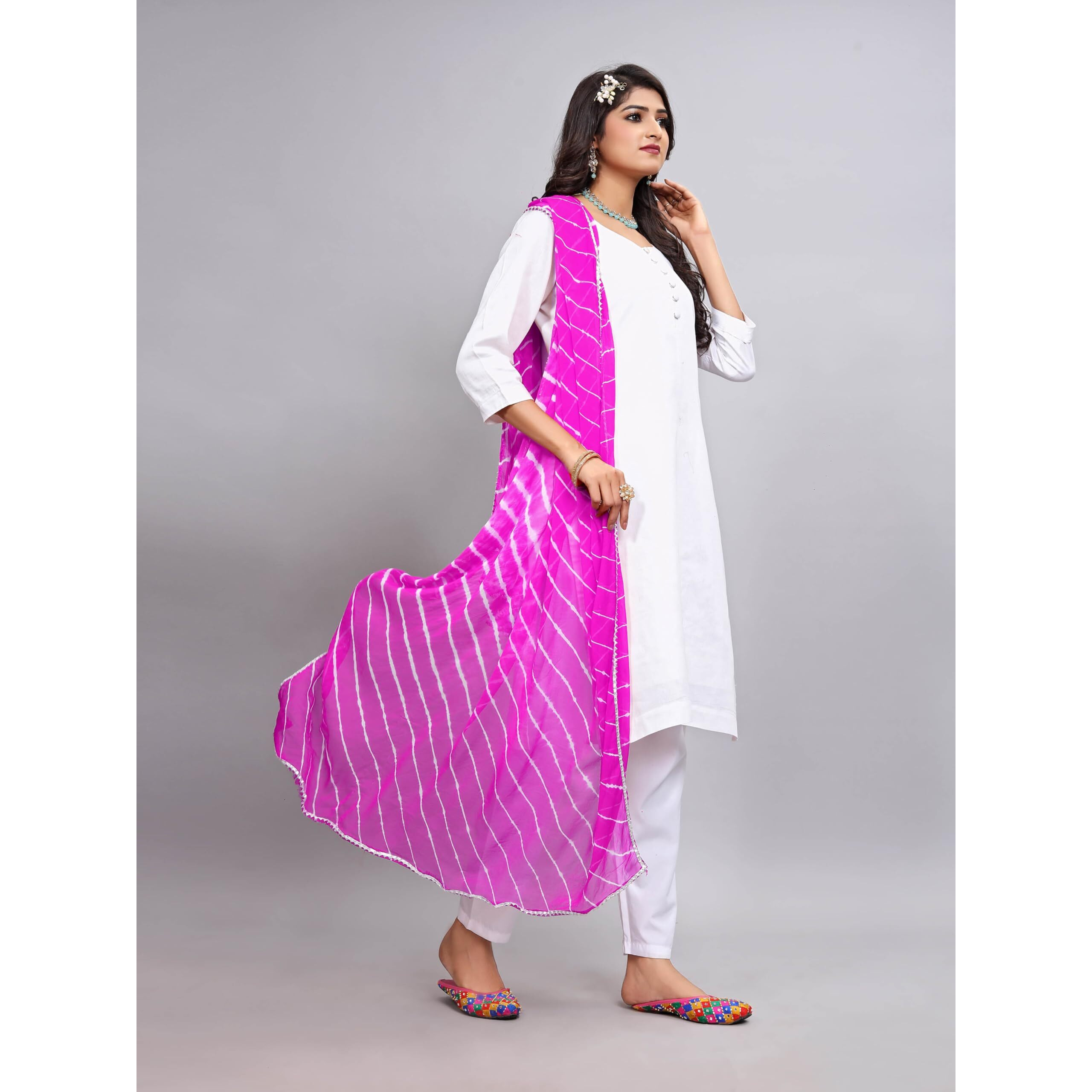 KEMZA Women's Chiffon Printed Leheriya Dupatta Combo For Women (Light Pink-Orange)