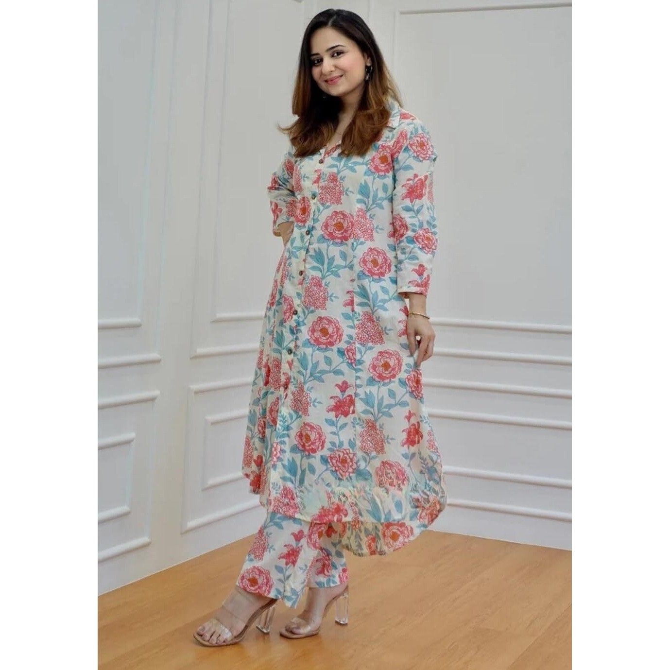 Leriya Fashion Ethnic Co Ord Set for Women | Kurta Set for Women | 2 Piece Kurta Set | Kurta with Pant for Women | Kurti and Pant (XXX-Large, Pink)