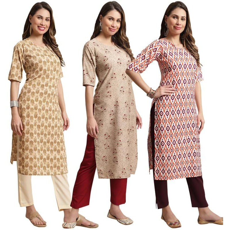 Pinkmint Straight Kurta & Pant for Women Ethnic Kurta Set for Women (Pack of 3)