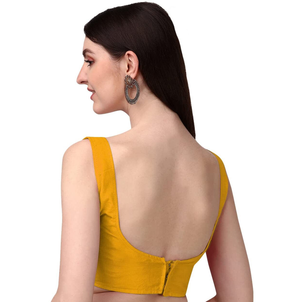 Vihu Fashion Plain Sleeveless Pattern Readymade Blouse U Neck Choli (Yellow, 40)