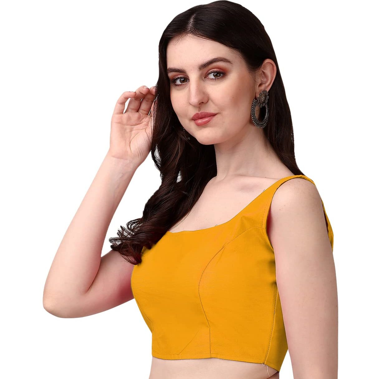Vihu Fashion Plain Sleeveless Pattern Readymade Blouse U Neck Choli (Yellow, 40)