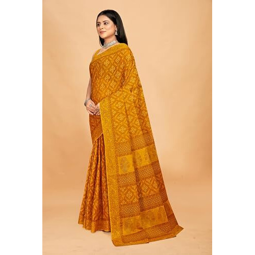 Tamaira Fashion Women's Plain Cotton Saree (11549_Mustard