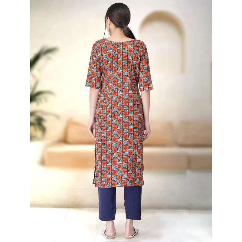 Pinkmint Kurta Set for Women ll Printed Kurti & Pant Set ll Regular Kurta Set ll (Pack of 2) Orange-Pink