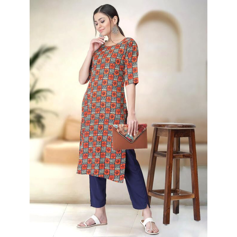 Pinkmint Kurta Set for Women ll Printed Kurti & Pant Set ll Regular Kurta Set ll (Pack of 2) Orange-Pink