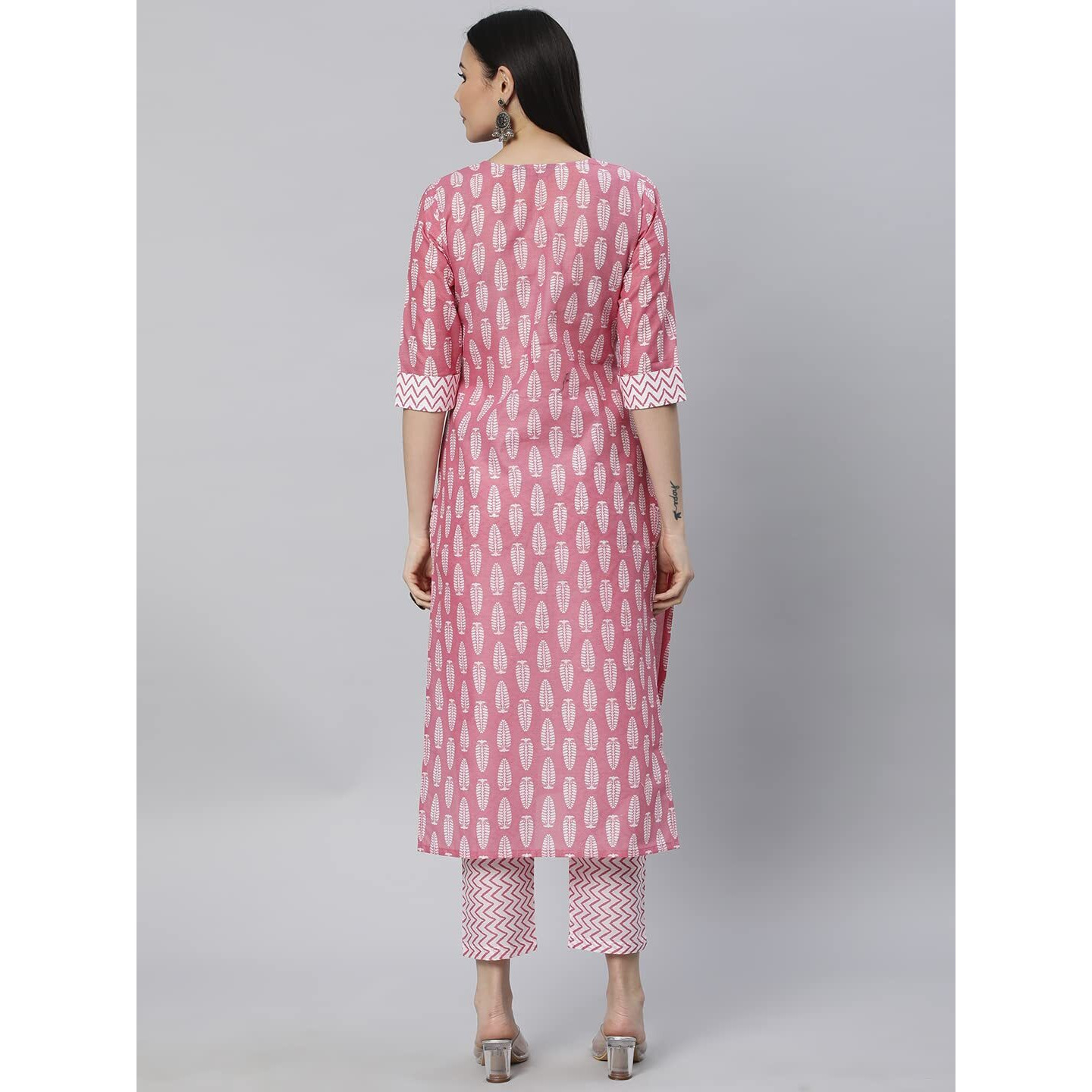 ANNI DESIGNER Women's Cotton Blend Traditional Straight Printed Kurta and Pant Set (Danapa Pink_S_Pink_Small)