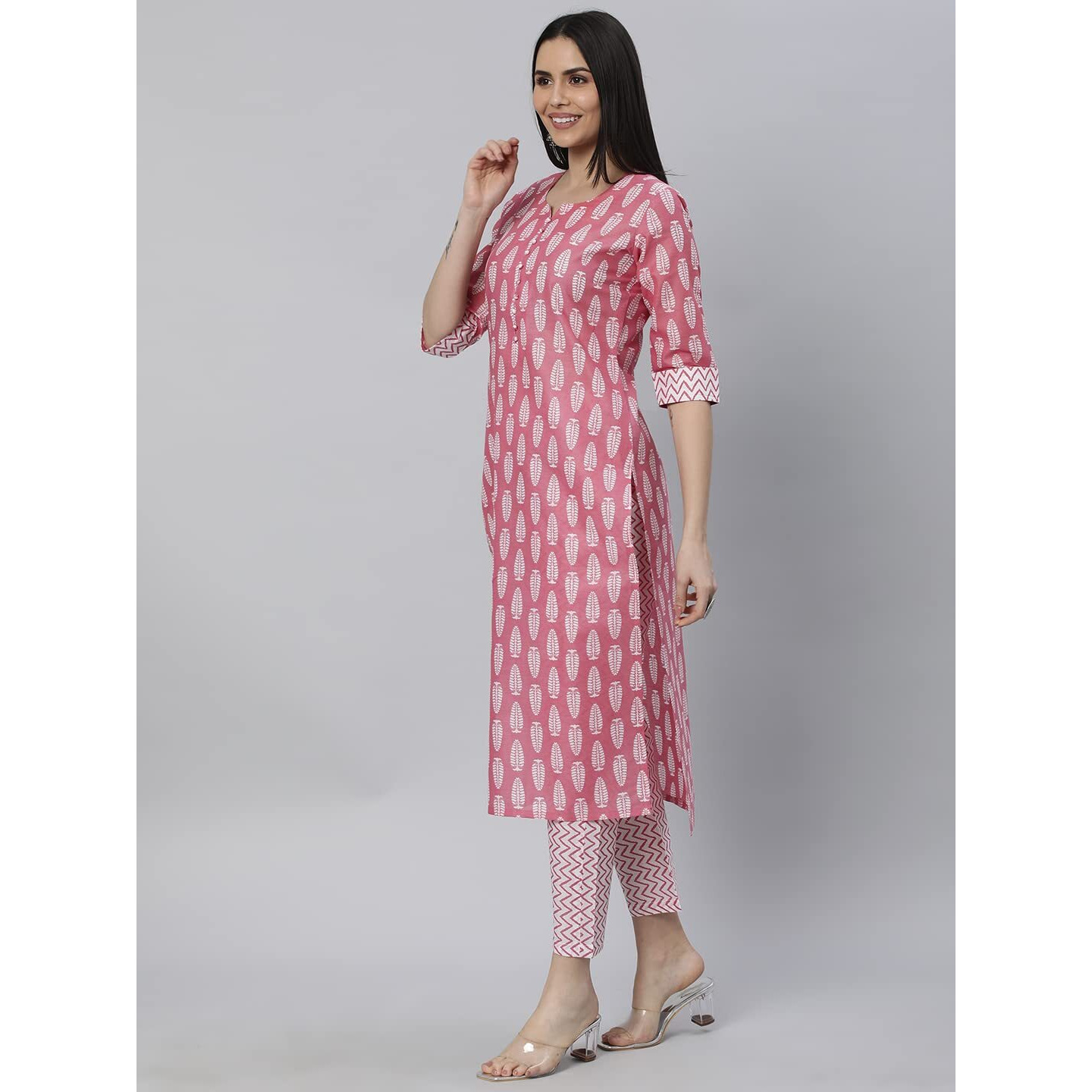 ANNI DESIGNER Women's Cotton Blend Traditional Straight Printed Kurta and Pant Set (Danapa Pink_S_Pink_Small)