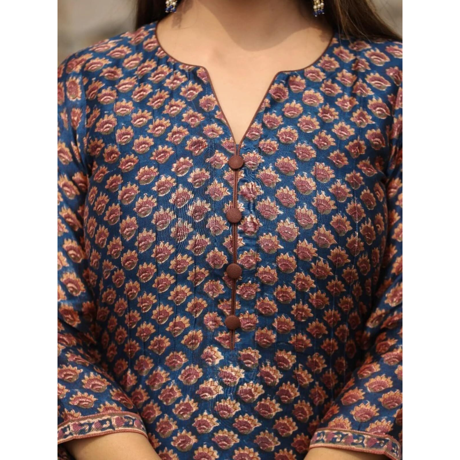 DHRUVI TRENDZ Women Cotton Blend Fancy Kurta Set Regular Fit Printed (DT-K2706&P128_Blue_S)