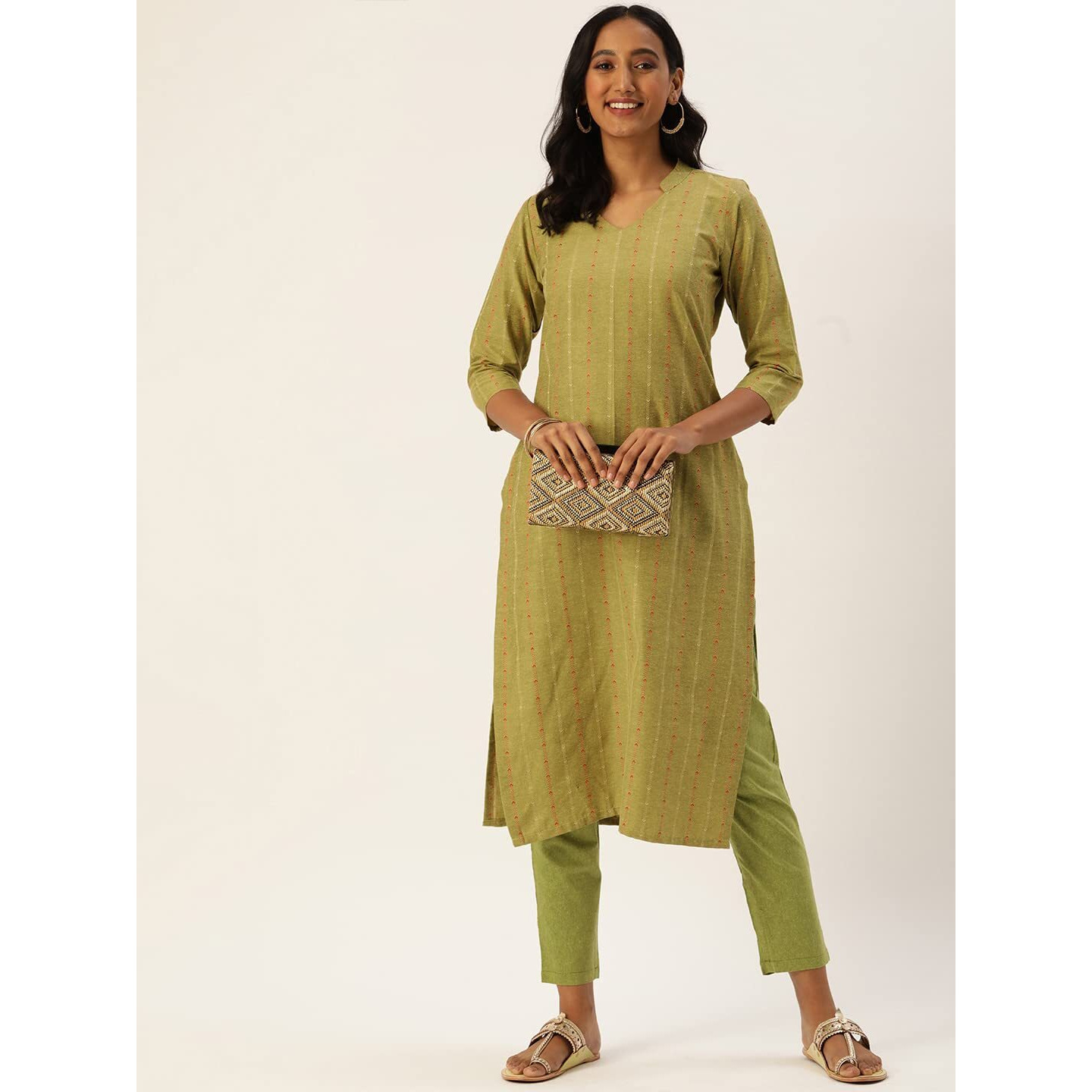Hritika Woven Cotton Blend Olive Green Kurta Set_(HRKB0018OGRN_XXL)