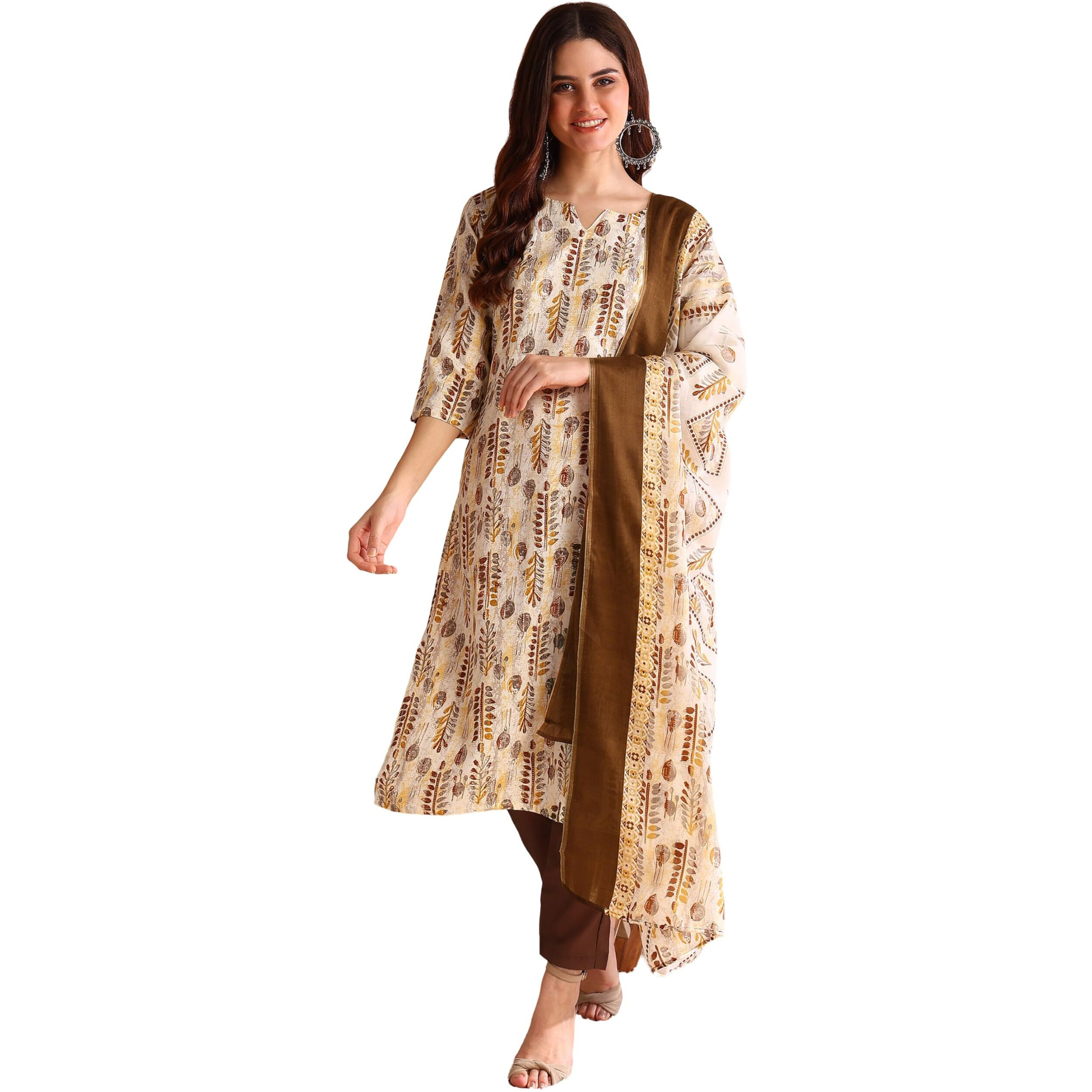 MEMORE Women's Poly Rayon printed Kurti, Plazzo with Dupatta set